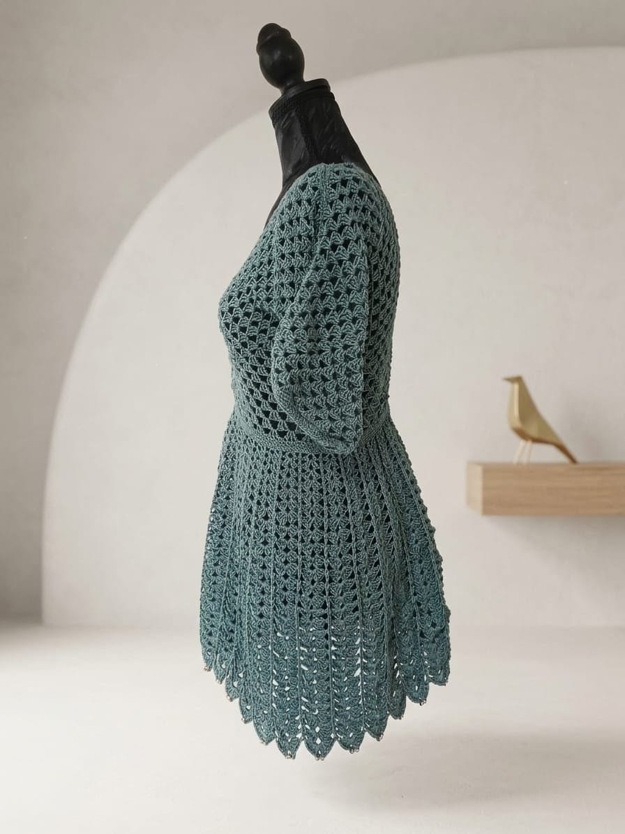 Robe "Éclat d'azur" coton mercerisé bleu canard -Taille S/M