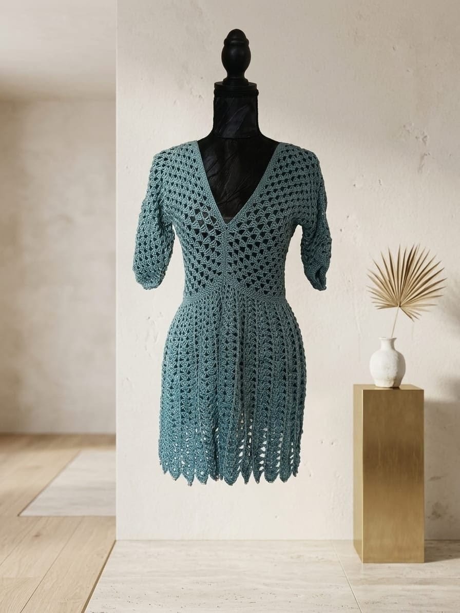 Robe "Éclat d'azur" coton mercerisé bleu canard -Taille S/M