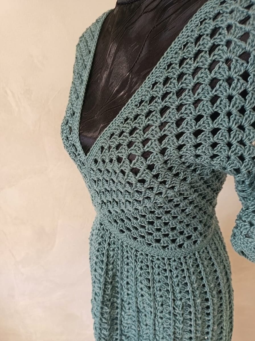 Robe "Éclat d'azur" coton mercerisé bleu canard -Taille S/M