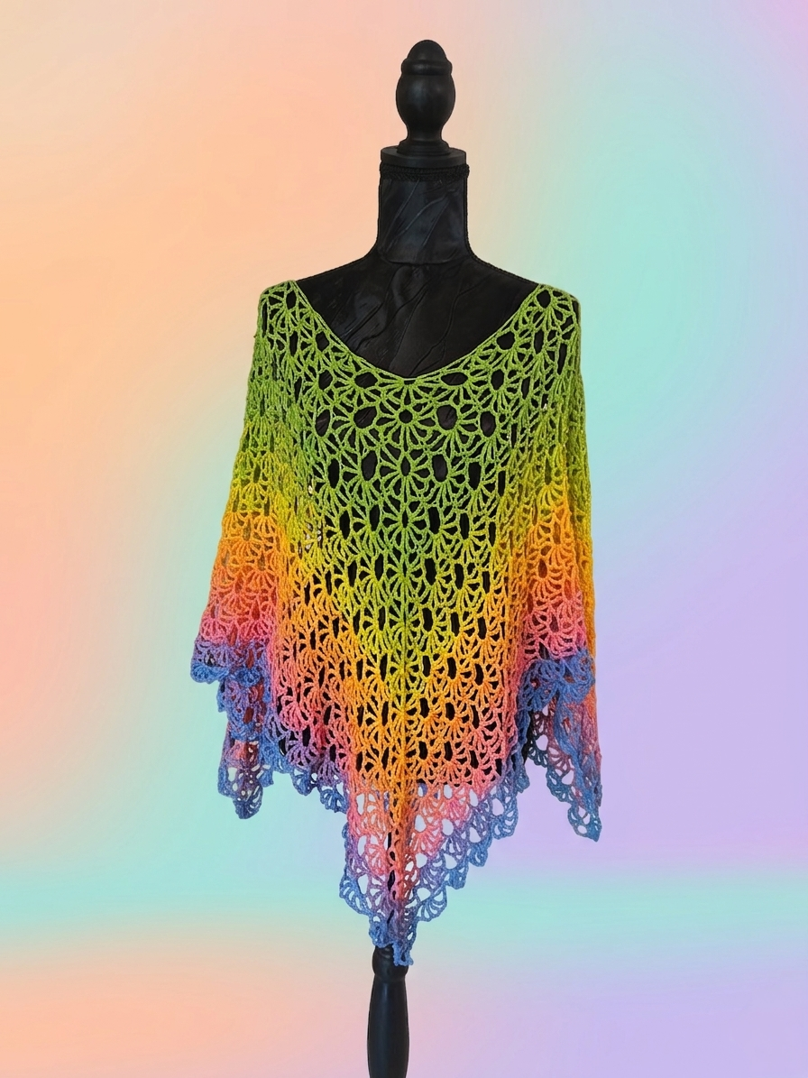 Poncho "Iris" long - Multicolore - 100% Coton - TU