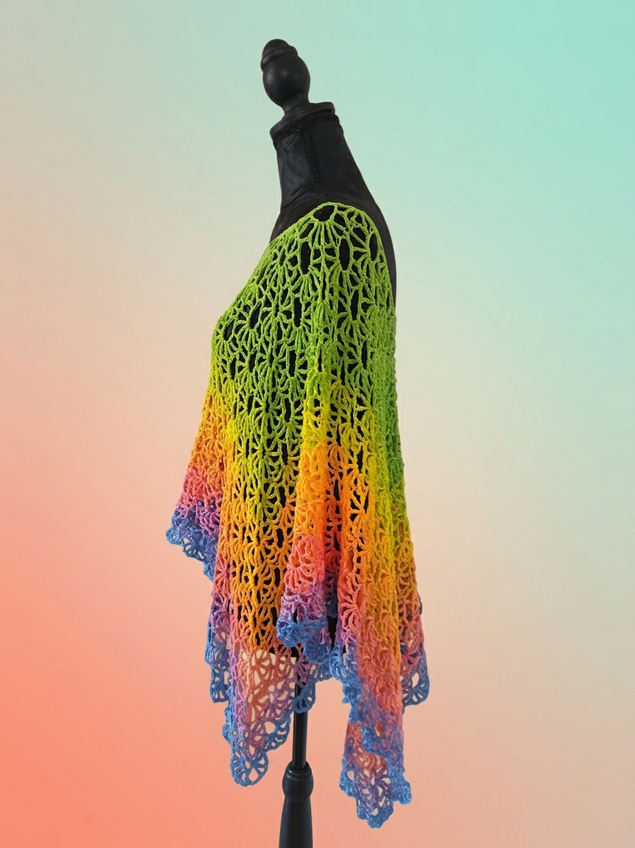 Poncho "Iris" long - Multicolore - 100% Coton - TU