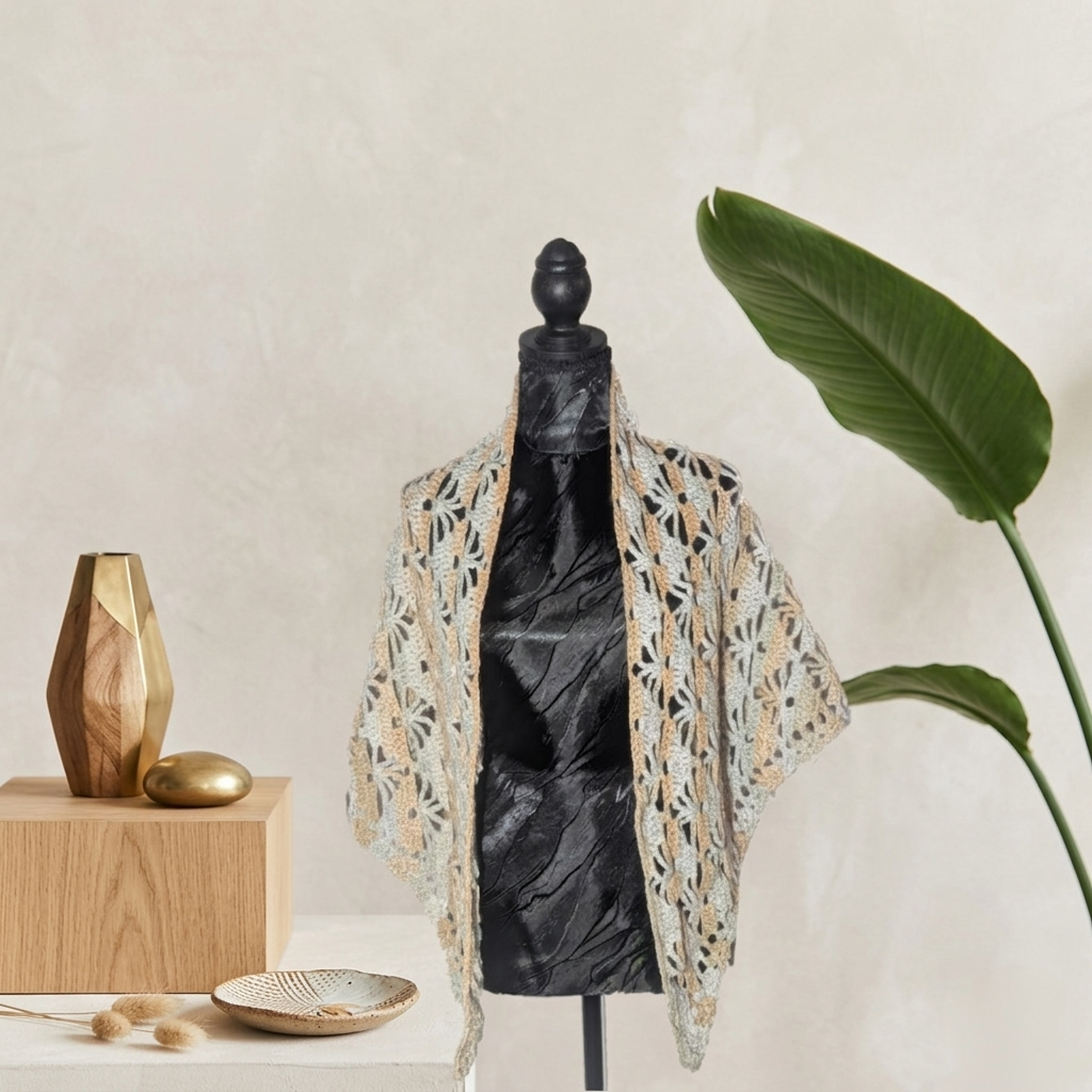 Châle "Brume Automnale" - Vert Pale Taupe- 100% Acrylique - TU