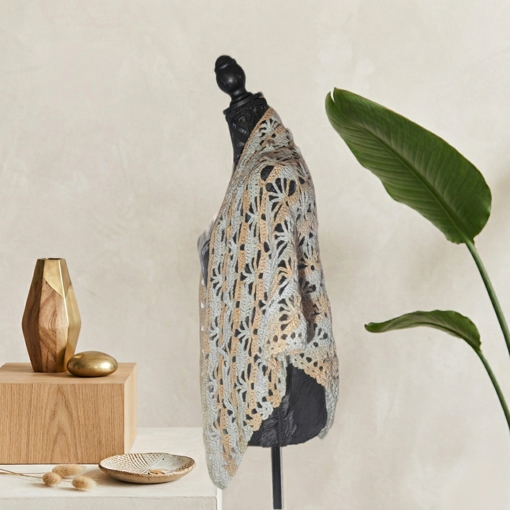 Châle "Brume Automnale" - Vert Pale Taupe- 100% Acrylique - TU