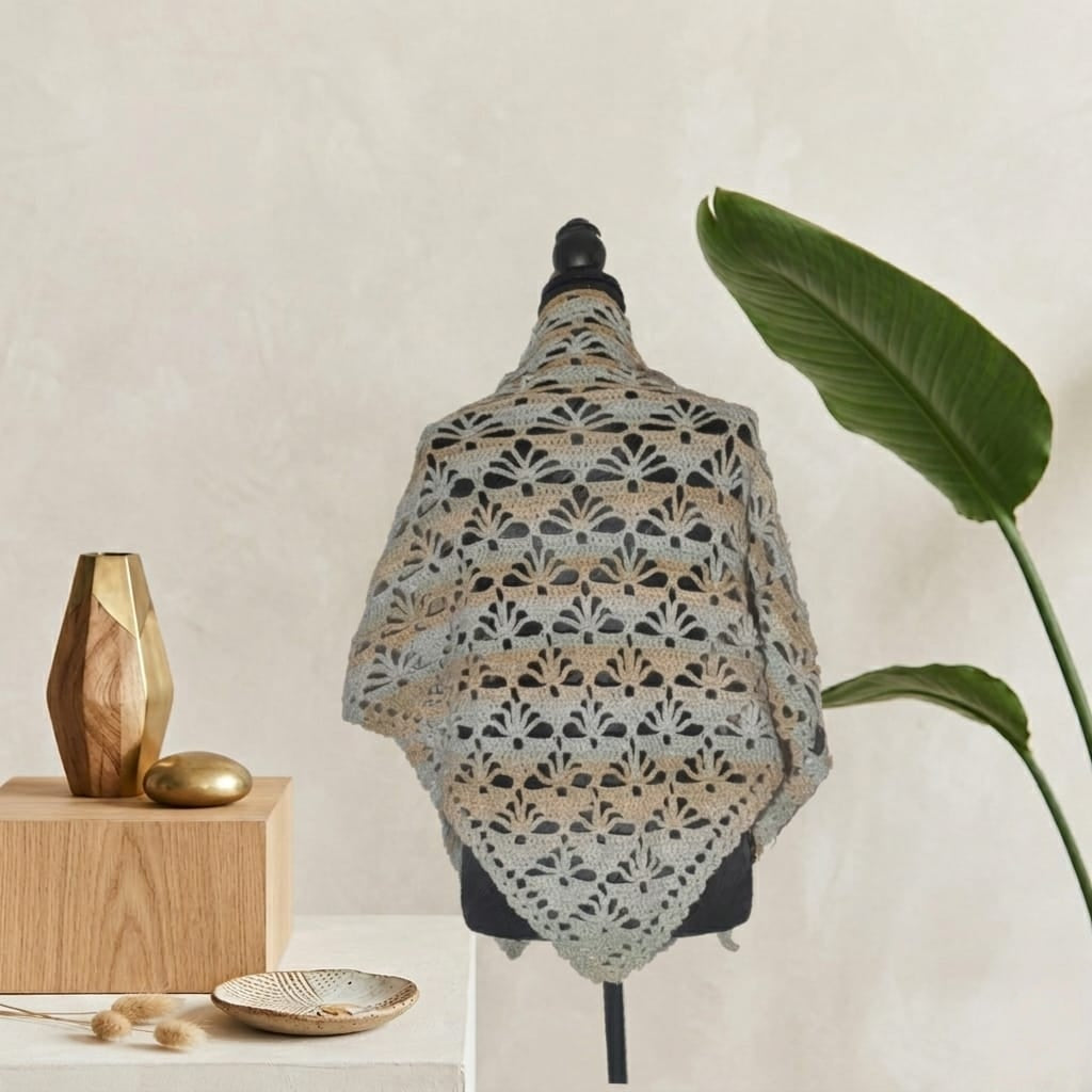 Châle "Brume Automnale" - Vert Pale Taupe- 100% Acrylique - TU