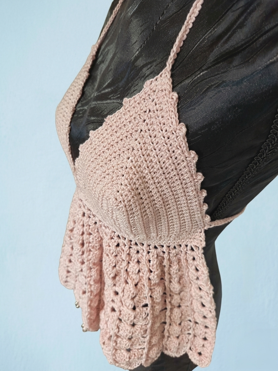 Top dos nu "Candy" - Rose poudré avec perles d'acier - Coton mercerisé- Taille S