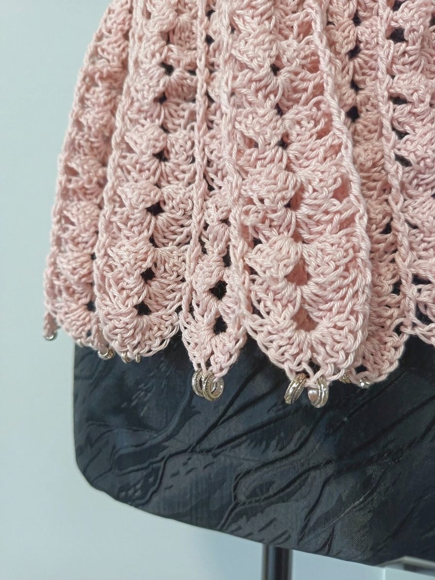 Top dos nu "Candy" - Rose poudré avec perles d'acier - Coton mercerisé- Taille S