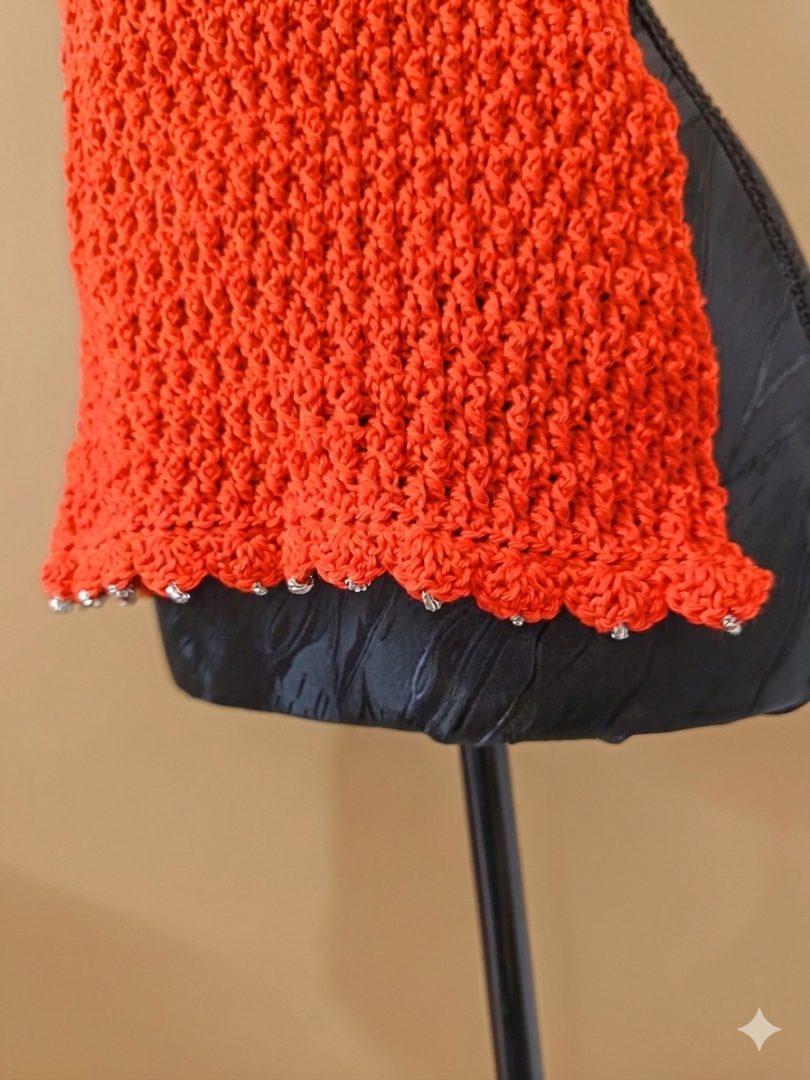Top Dos nu "Carmen" ajouré - Coton Mercerisé- Rouge Vibrant -Taille M