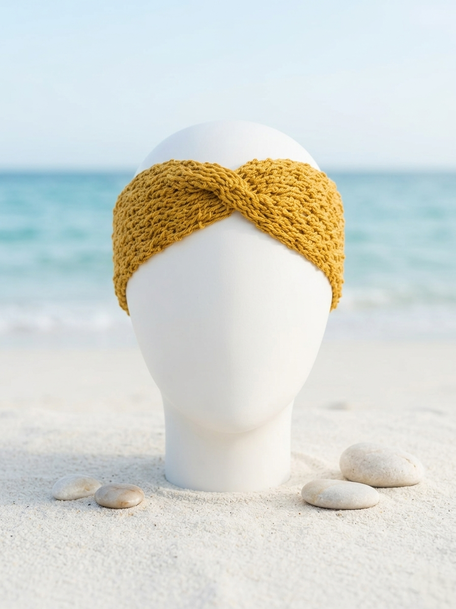 Headband "Iris" - Jaune Moutarde - 100 % Coton - TU