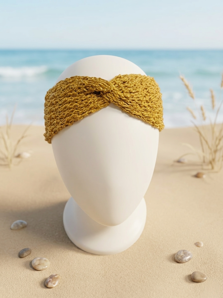 Headband "Iris" - Jaune Moutarde - 100 % Coton - TU
