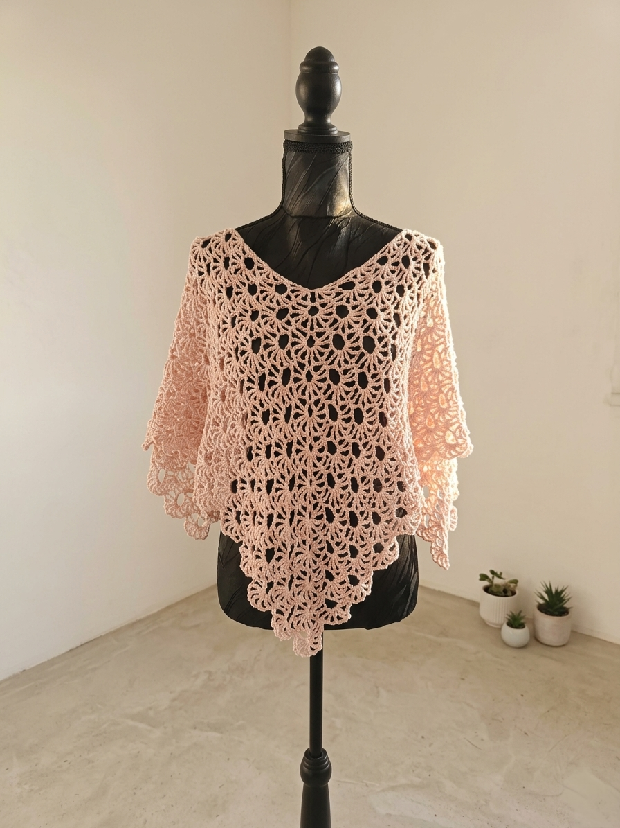 Poncho "Iris" - Rose Poudré - 100% Coton mercerisé - Taille S/M/L