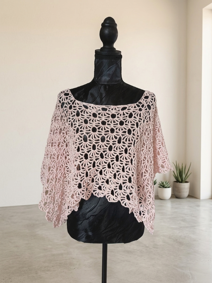 Poncho "Iris" - Rose Poudré - 100% Coton mercerisé - Taille S/M/L