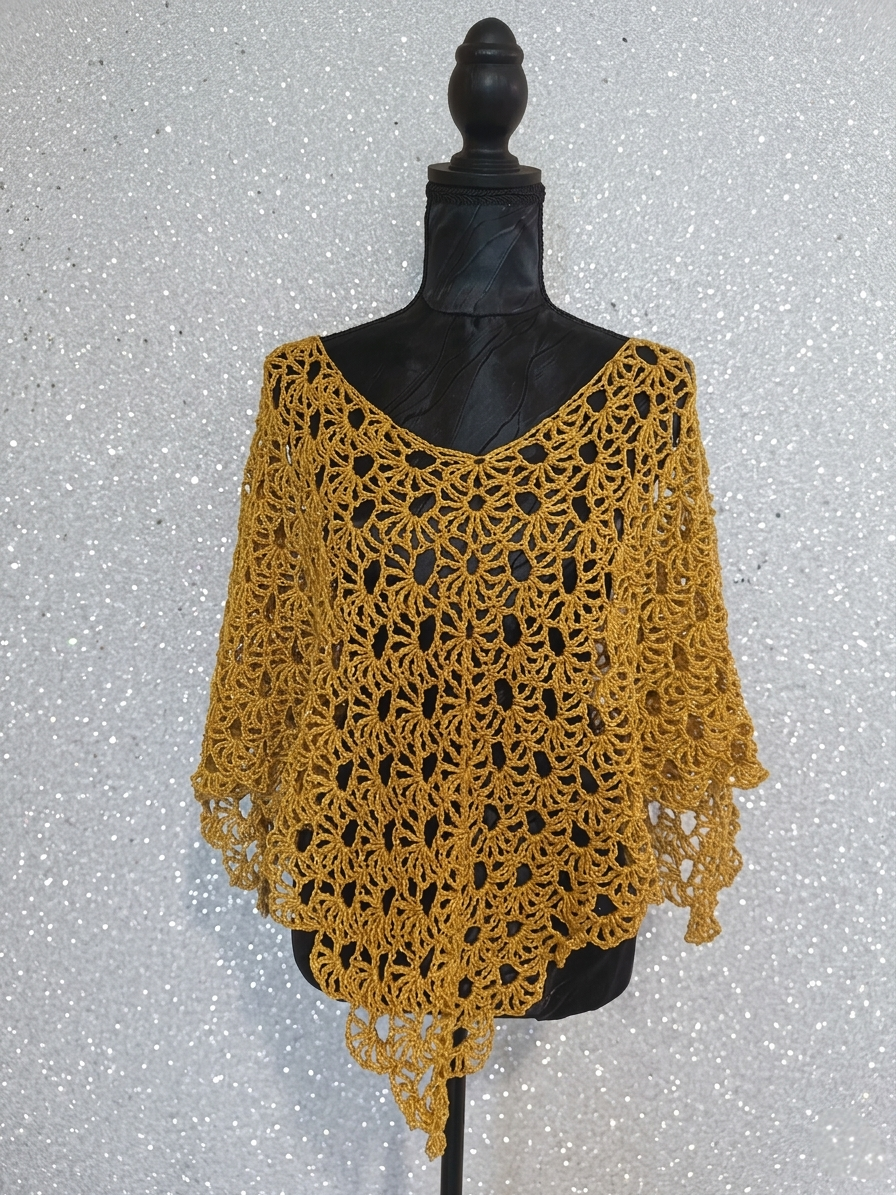 Poncho "Iris" - Moutarde - 100% Coton mercerisé - Taille S/M/L
