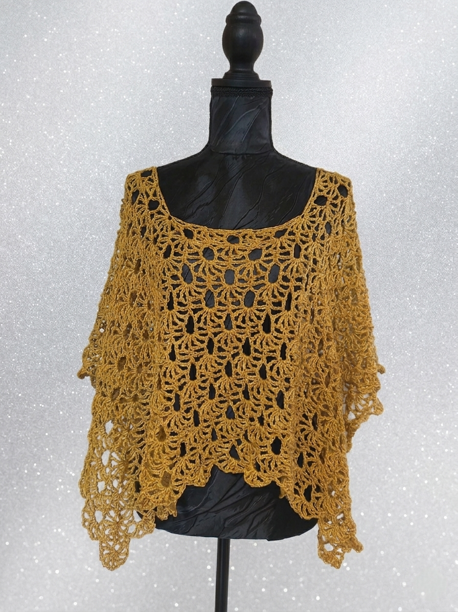 Poncho "Iris" - Moutarde - 100% Coton mercerisé - Taille S/M/L
