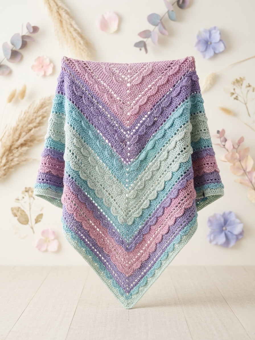 Châle "Light" - Bleu Rose Violet - 100% Acrylique - TU