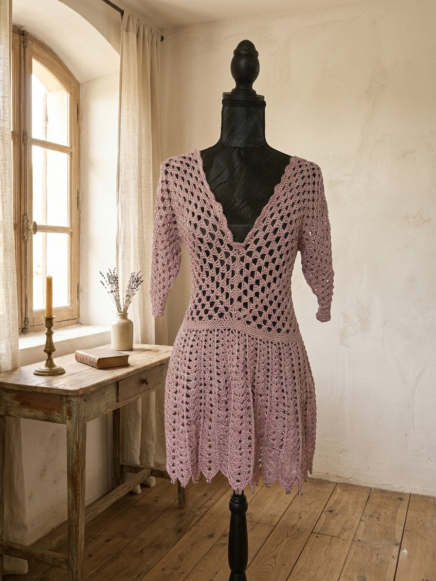 Robe "Fresh Lilas" Perles d'acier - Rose Lilas - 100% Coton mercerisé - Taille S/M