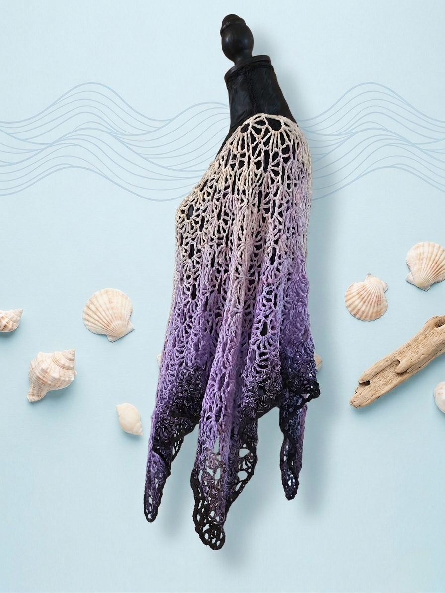 Poncho long "Ocean" - Sable Mauve Noir Dégradé - 100% Coton - TU