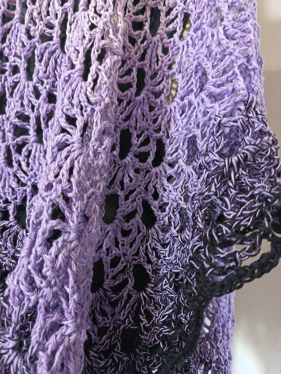 Poncho long "Ocean" - Sable Mauve Noir Dégradé - 100% Coton - TU