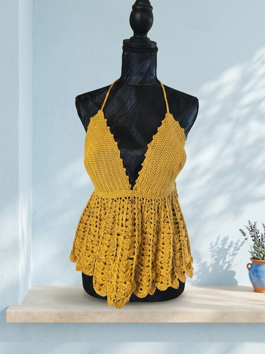 Top Dos Nu "Sunny" - Jaune moutarde - 100 % Coton mercerisé - Taille L