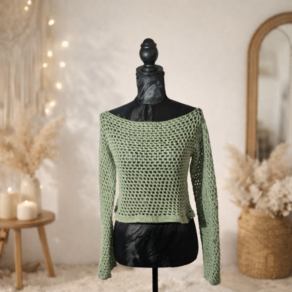 Top "Zéphyr" ajouré - Vert Amande pailleté - 100% acrylique -Taille M