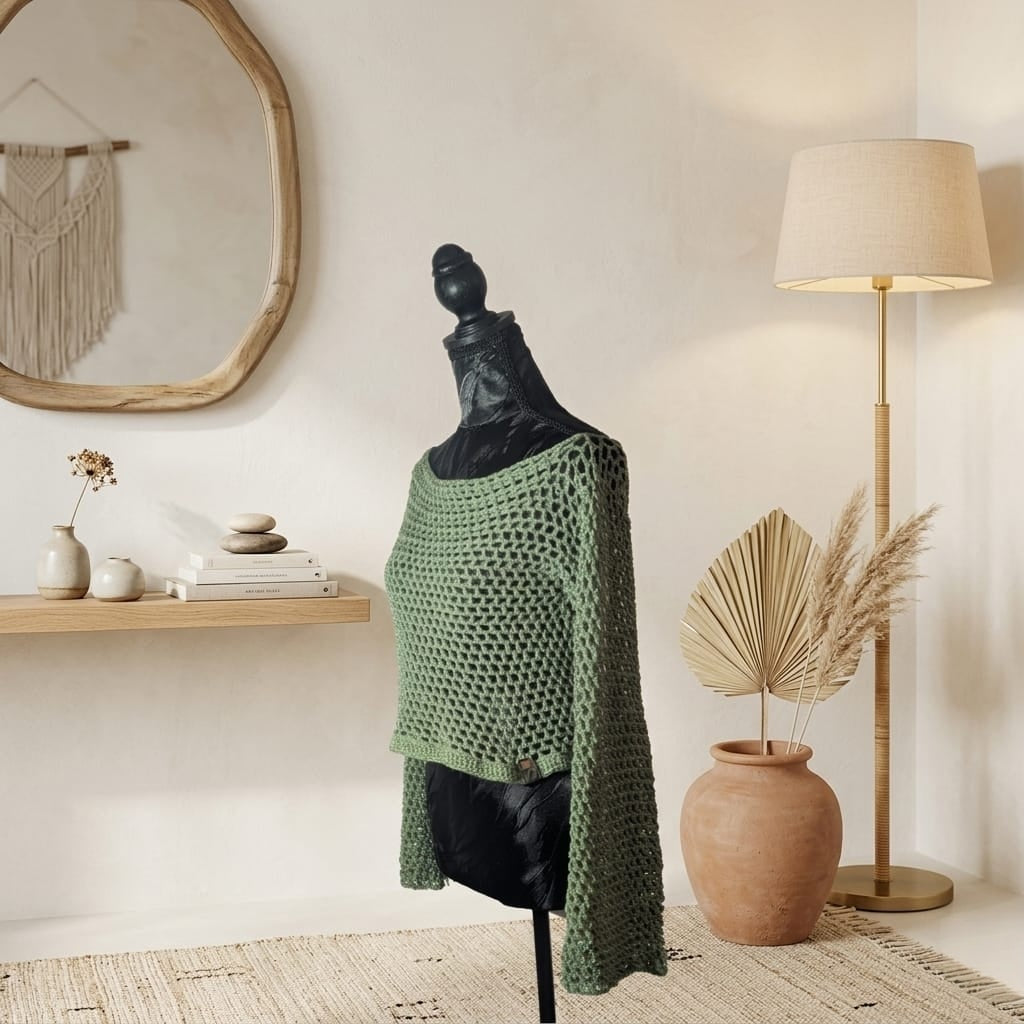 Top "Zéphyr" ajouré - Vert Amande pailleté - 100% acrylique -Taille M